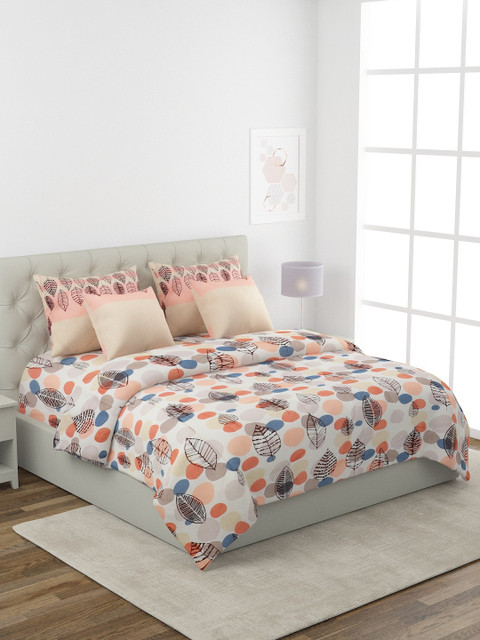 

ROMEE Beige & Orange Printed Pure Cotton Superfine Double King Bedding Set