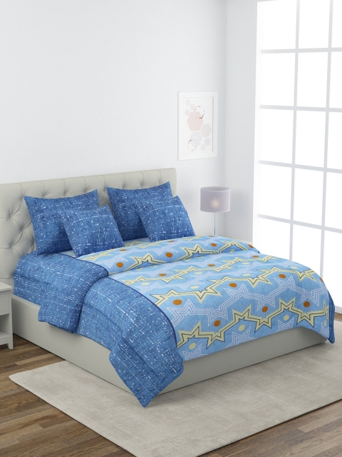 

ROMEE Blue & Light Yellow Quirky Printed Double King Bedding Set with AC Comforter