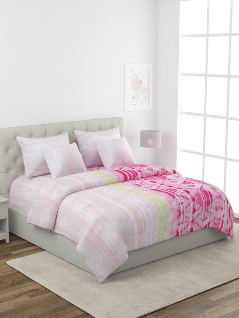 

ROMEE Pink & Green Printed Pure Cotton Superfine Double King Bedding Set
