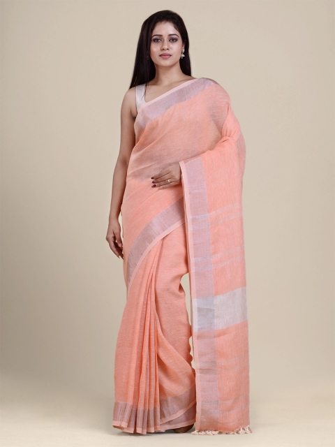 

Charukriti Brown & Silver-Toned Pure Linen Saree
