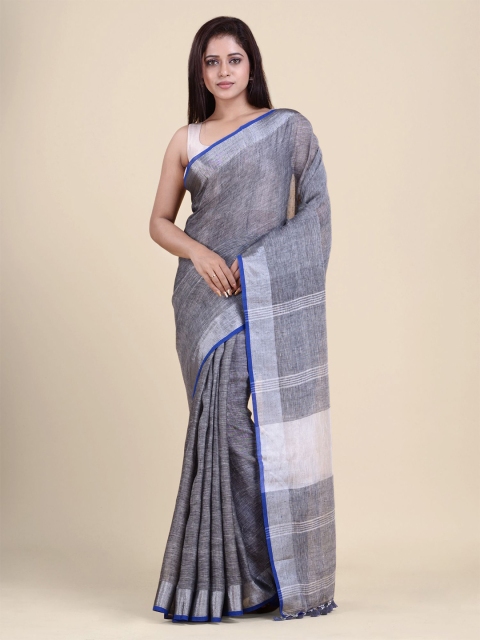 

Charukriti Grey & Silver-Toned Woven Design Pure Linen Saree