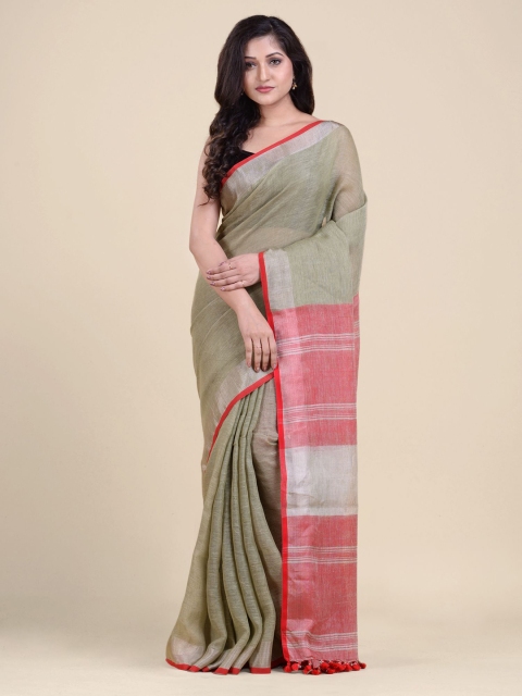 

Charukriti Grey & Pink Zari Pure Linen Saree