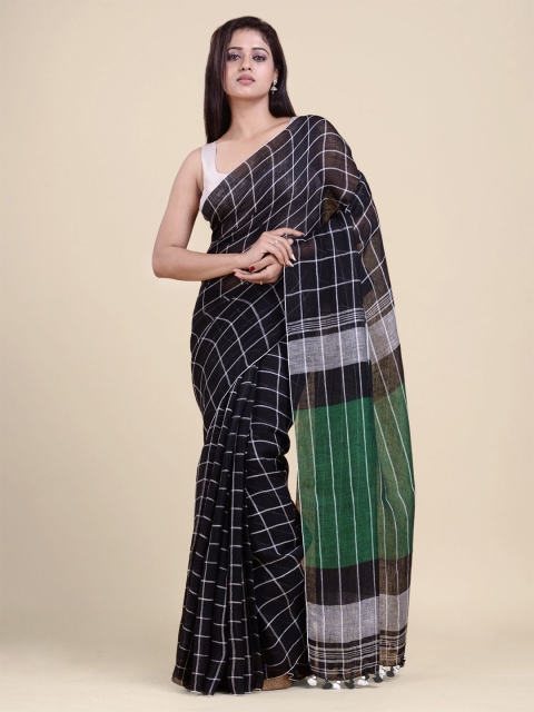 

Charukriti Black & Grey Checked Pure Linen Saree