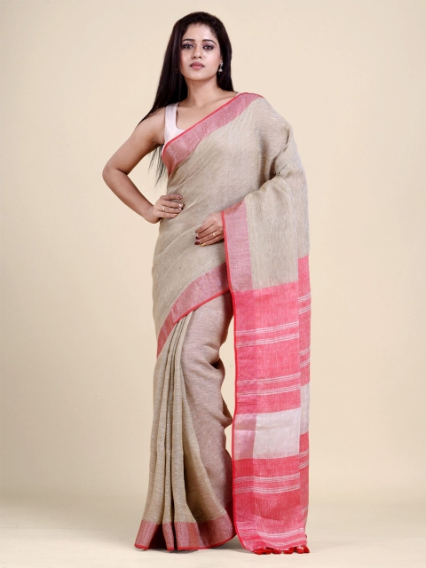 

Charukriti Yellow & Pink Zari Pure Linen Saree