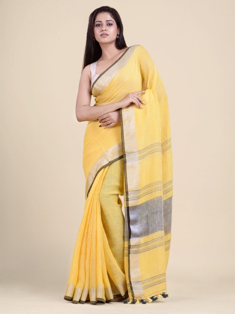 

Charukriti Off White & Yellow Pure Linen Saree
