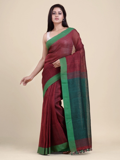 

Charukriti Red & Green Pure Linen Saree