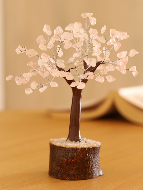 

Ferns N Petals Brown & Pink Quartz Gemstone Wishing Tree Showpiece