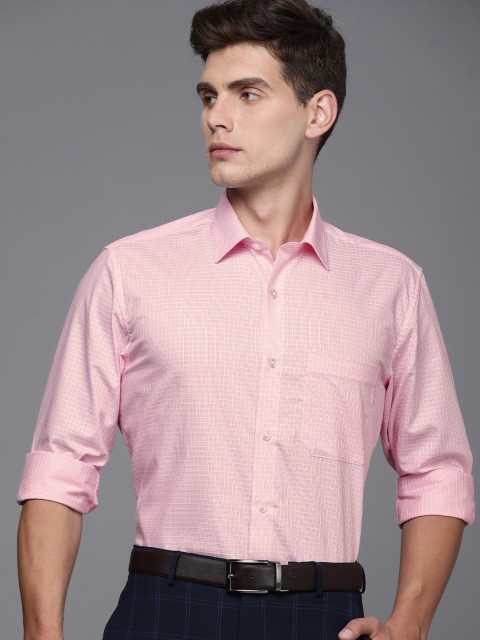 

Louis Philippe Men Pink Slim Fit Micro Checked Pure Cotton Formal Shirt