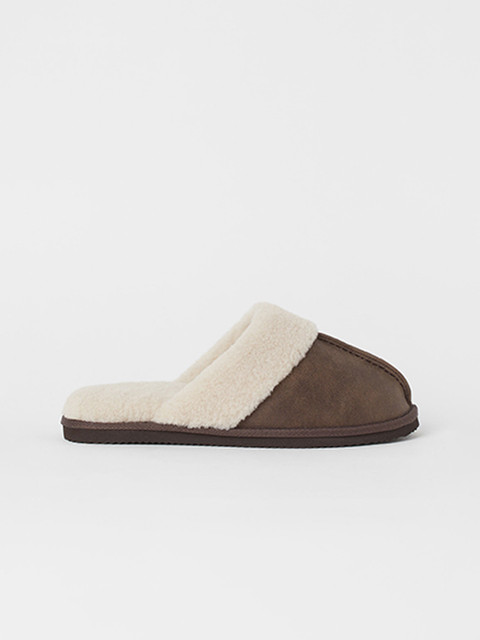 

H&M Men Brown Faux Shearling-Lined Slippers