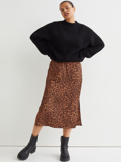 

H&M Women Brown Printed Calf-Length Skirt