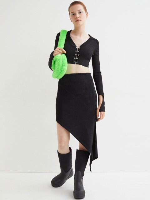 

H&M Women Black Rib-Knit Skirt
