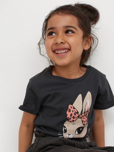 

H&M Girls Grey Printed T-shirt