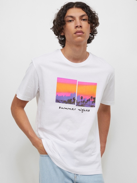 

H&M Men White & Orange Round Neck Printed T-shirt