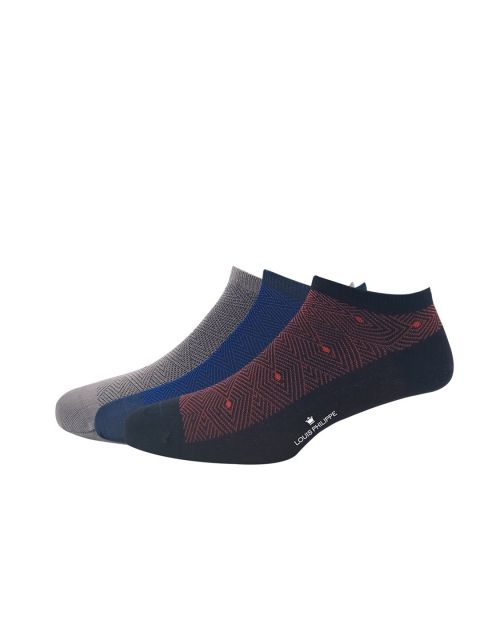 

Louis Philippe Men Pack of 3 Patterned Ankle Length Socks, Black