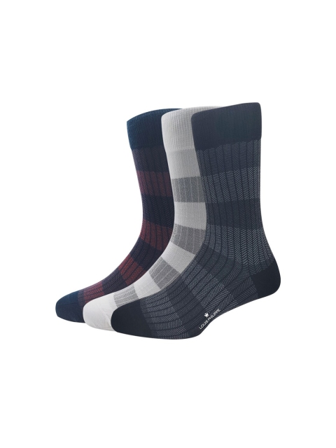 

Louis Philippe Men Pack Of 3 Black & Navy Blue Patterned Full Length Socks