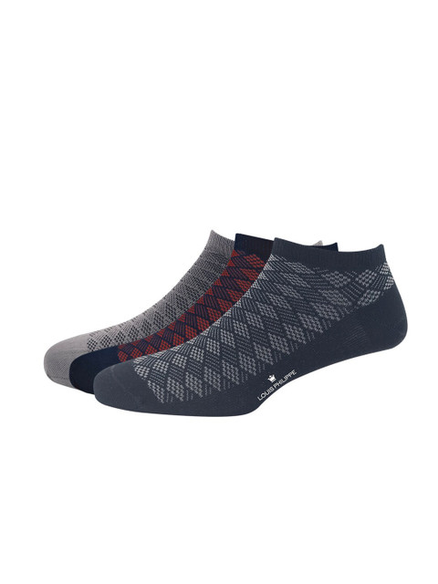 

Louis Philippe Men Pack Of 3 Black & Navy Blue Patterned Ankle Length Socks