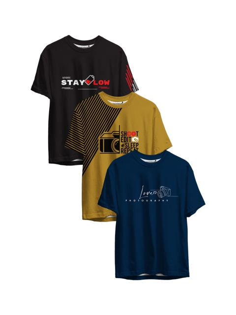 

mezmoda Boys Pack of 3 Printed T-shirts, Black