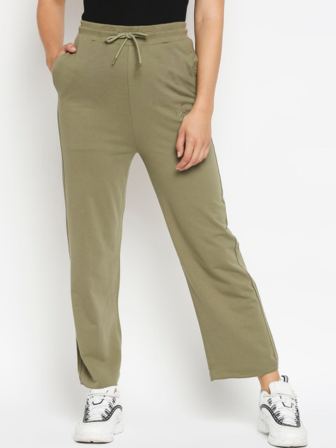 

Being Human Women Olive Green Solid Pure Cotton Track Pants