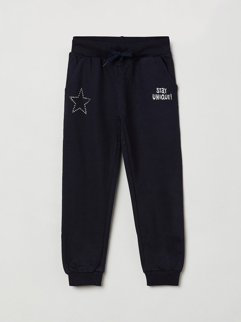 

Max Girls Navy Blue Solid Pure Cotton Joggers