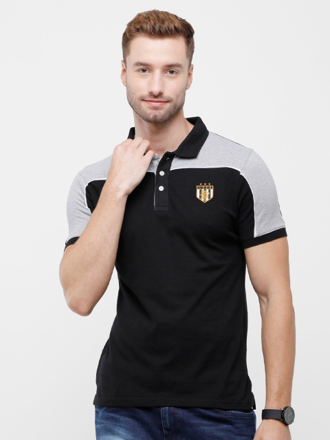 

ARDEUR Men Black & Grey Colourblocked Polo Collar T-shirt