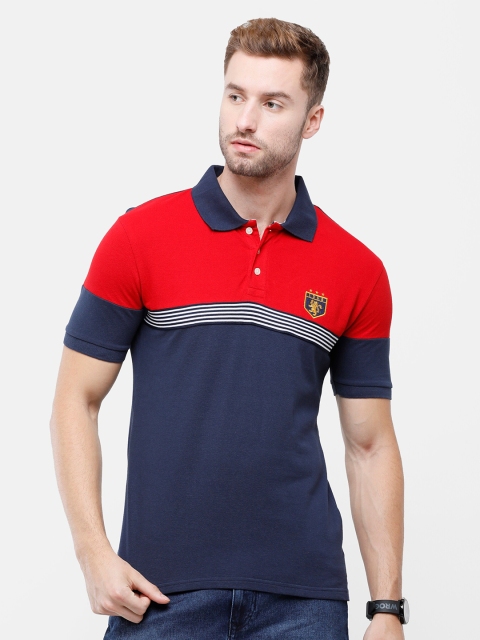 

ARDEUR Men Navy Blue & Red Colourblocked Polo Collar T-shirt