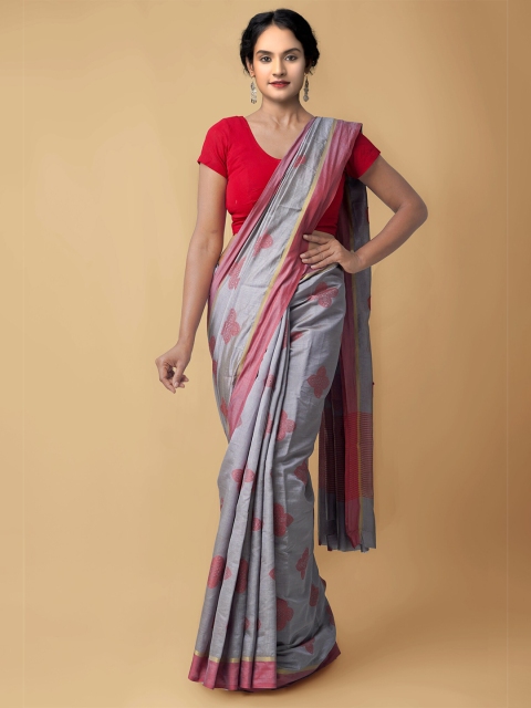 

Unnati Silks Women Grey & Pink Kanjivaram Silk Cotton Saree