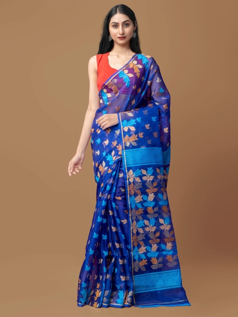 

Unnati Silks Women Blue Pure Handloom Sustainable Bengal Silk Saree