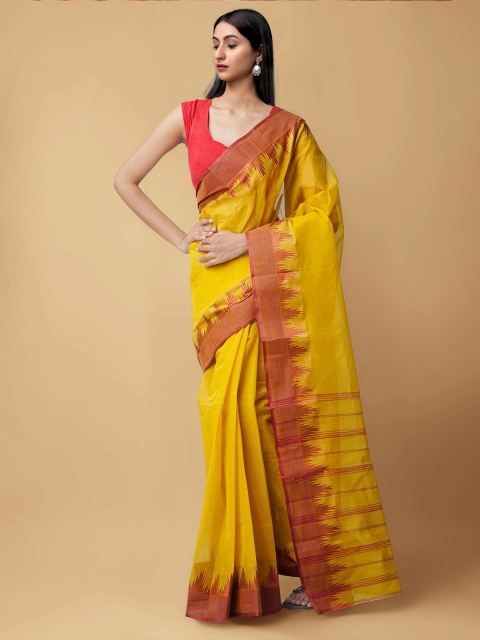 

Unnati Silks Women Yellow & Red Pure Handloom Sustainable Bengal Tant Cotton Saree