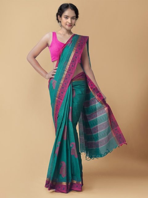

Unnati Silks Women Green Pure Handloom Sustainable Embroidered Mangalagiri Cotton Saree