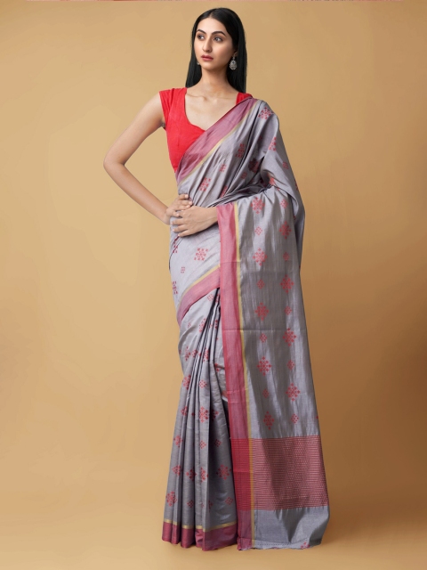 

Unnati Silks Grey Ethnic Motifs Woven Design Kanjivaram Silk Cotton Saree