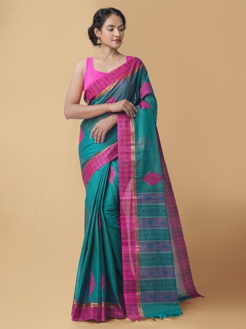 

Unnati Silks Women Green Pure Handloom Sustainable Embroidered Mangalagiri Cotton Saree