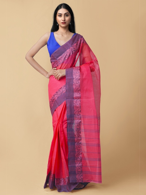 

Unnati Silks Red Woven Design Pure Handloom Sustainable Bengal Taant Cotton Saree