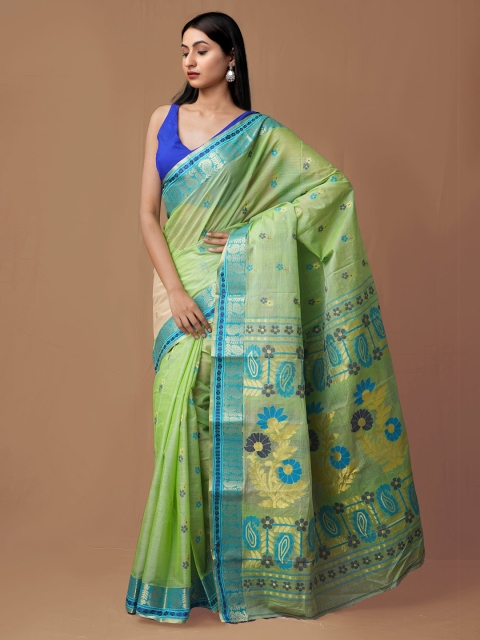 

Unnati Silks Green & Blue Woven Design Pure Handloom Sustainable Bengal Silk Saree