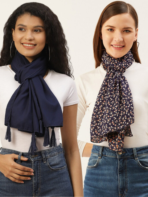 

Trend Arrest Women Set Of 2 Navy Blue & White Printed Scarf