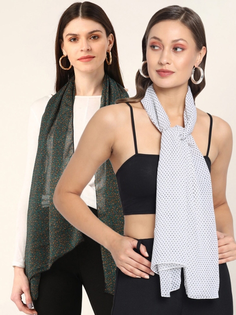 

Trend Arrest Women Pack Of 2 White & Black Printed Scarf