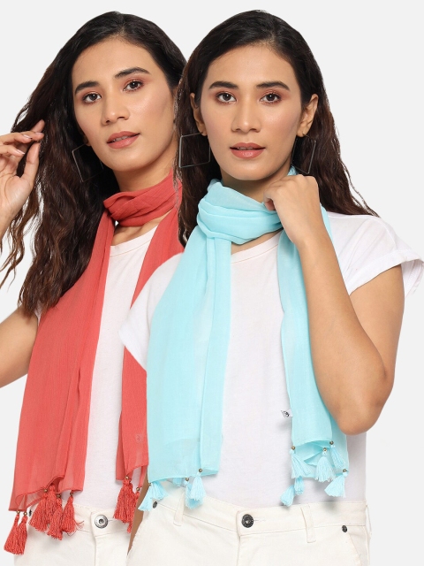 

Trend Arrest Set Of 2 Women Turquoise Blue & Red Scarf