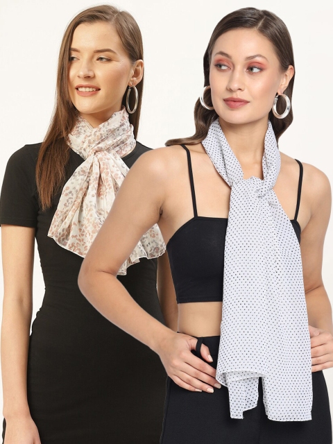 

Trend Arrest Women Pack Of 2 White & Beige Printed Scarf