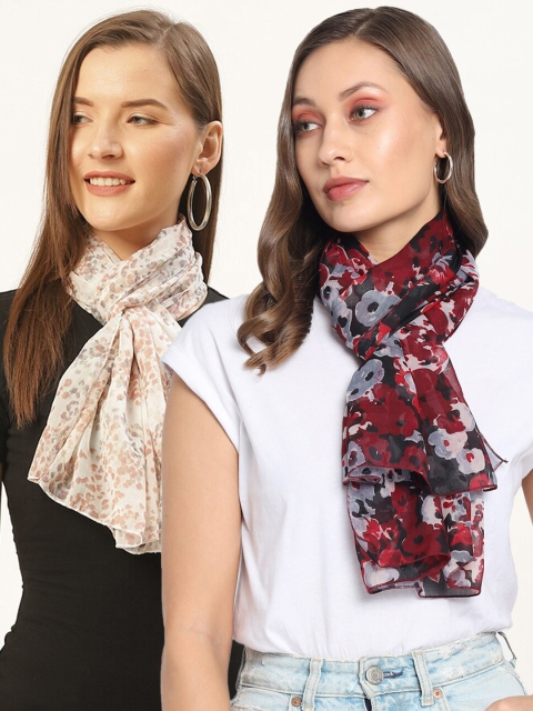 

Trend Arrest Women Pack Of 2 Beige & Red Printed Scarf