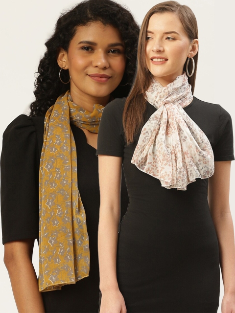 

Trend Arrest Women Pack of 2 Yellow & Cream-Coloured Printed Scarves