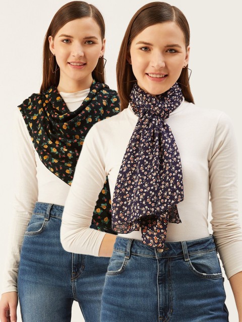 

Trend Arrest Women Pack of 2 Black & Blue Printed Cotton Scarves