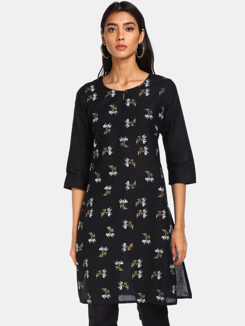 

Karigari Women Black Floral Printed Kurta