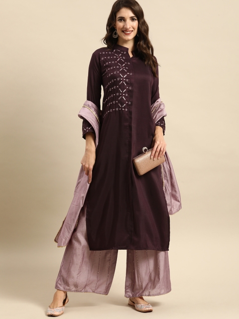 

all about you Women Purple Floral Embroidered Kurta with Palazzos & With Dupatta