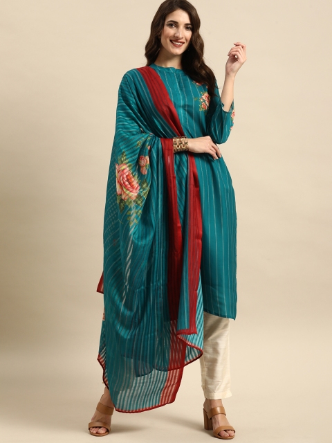

all about you Women Teal Floral Printed Kurta With Printed Dupatta
