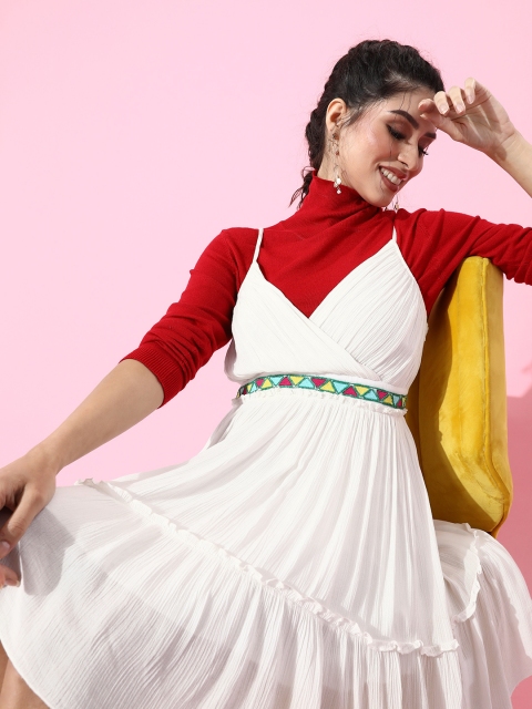 

LY2 Women Lovely White Solid Tiered Dress