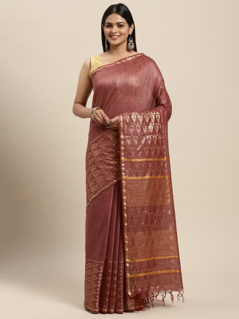 

swatika Maroon Woven Design Zari Silk Blend Bhagalpuri Saree