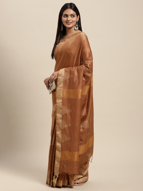 

swatika Brown Woven Design Zari Silk Blend Bhagalpuri Saree