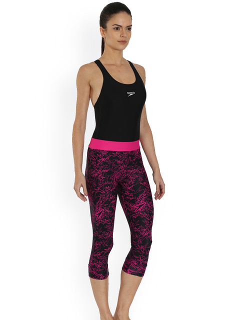 

Speedo Women Black & Pink Solid Swimwear