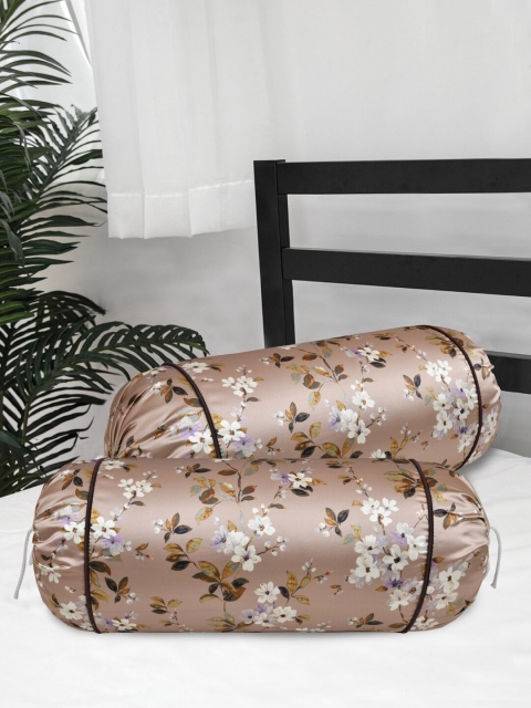 

Clasiko Brown Set Of 2 Floral Printed 300 TC Bolster Covers