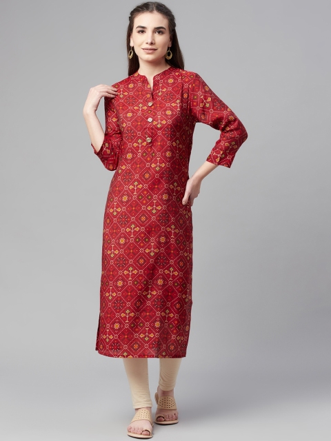 

Ardozaa Women Maroon Ethnic Motifs Printed Chanderi Silk Kurta