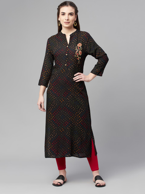 

Ardozaa Women Black Geometric Printed Thread Work Kurta
